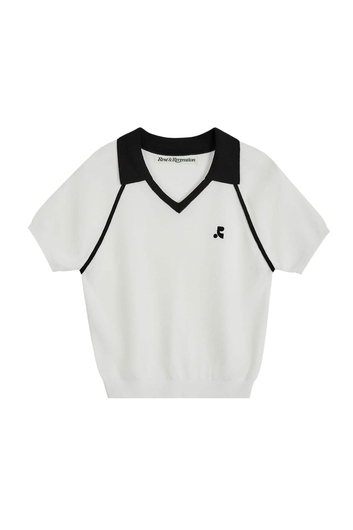 V-NECK COLLAR KNIT TOP - WHITE