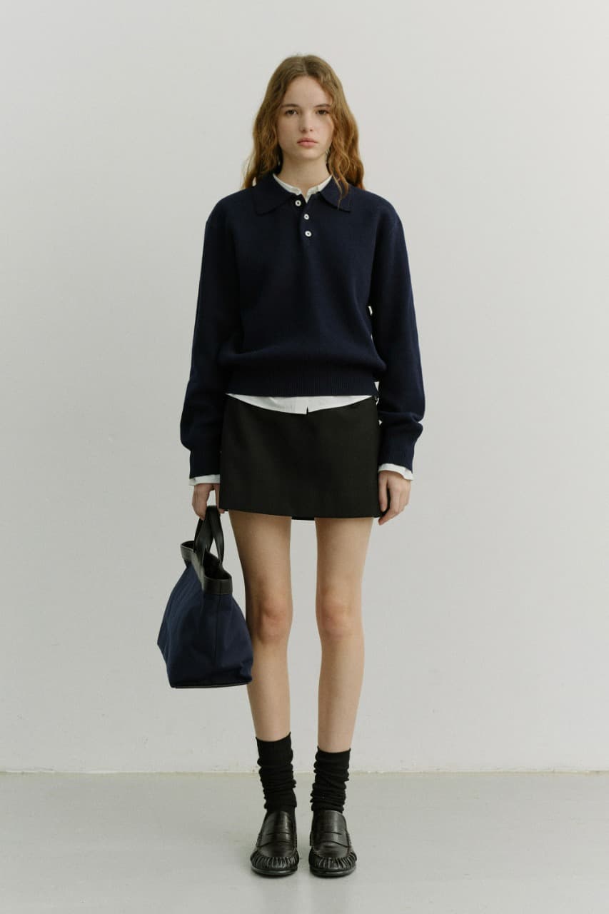 UNISEX CASHMERE COLLARED SWEATER NAVY_UDSW6A104N2