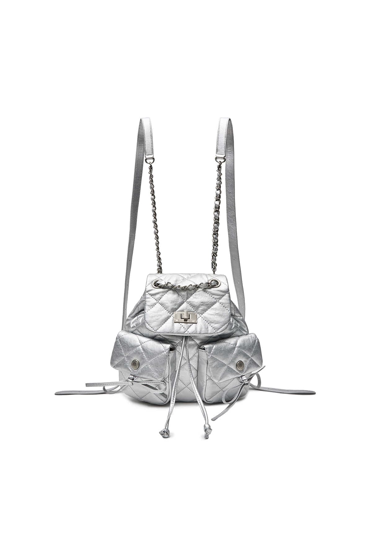 DOUBLE POCKET QUILTING MINI BACKPACK IN SILVER