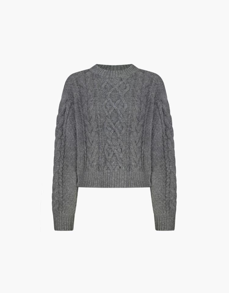cable semi crop pullover - gray