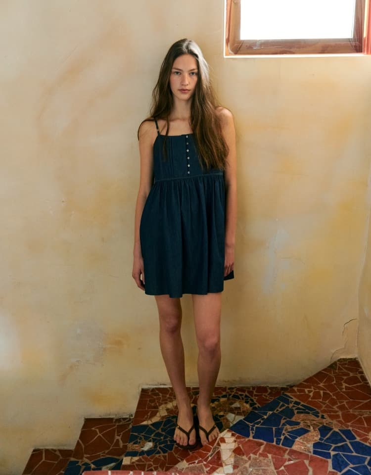 denim lace one-piece - blue