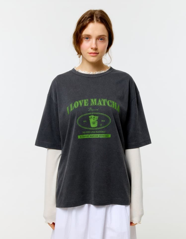 i love matcha layered t-shirt - charcoal