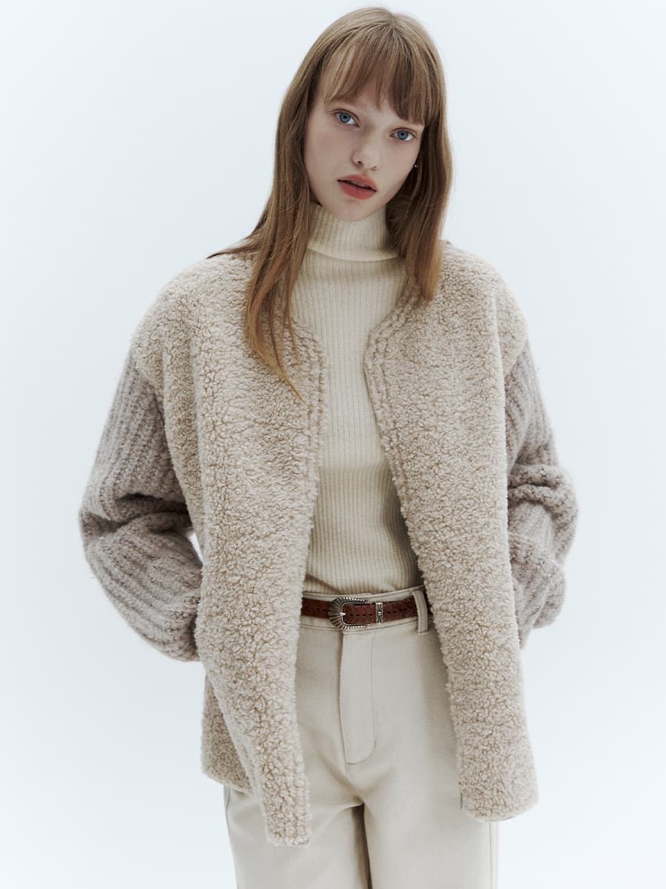 알파카 믹스 집업 니트_BEIGE