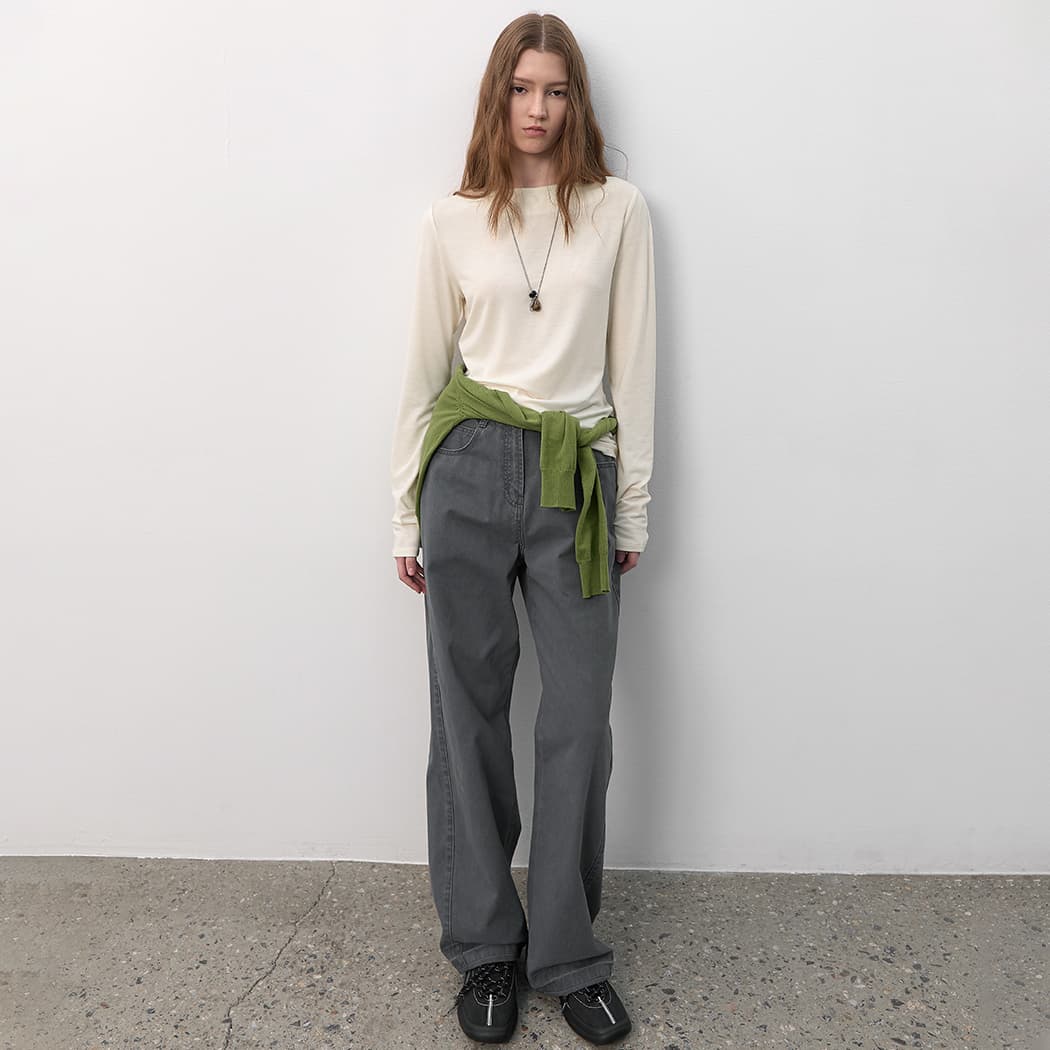 (Z-T-7093)ESSENTIAL BOAT NECK SLIM TEE