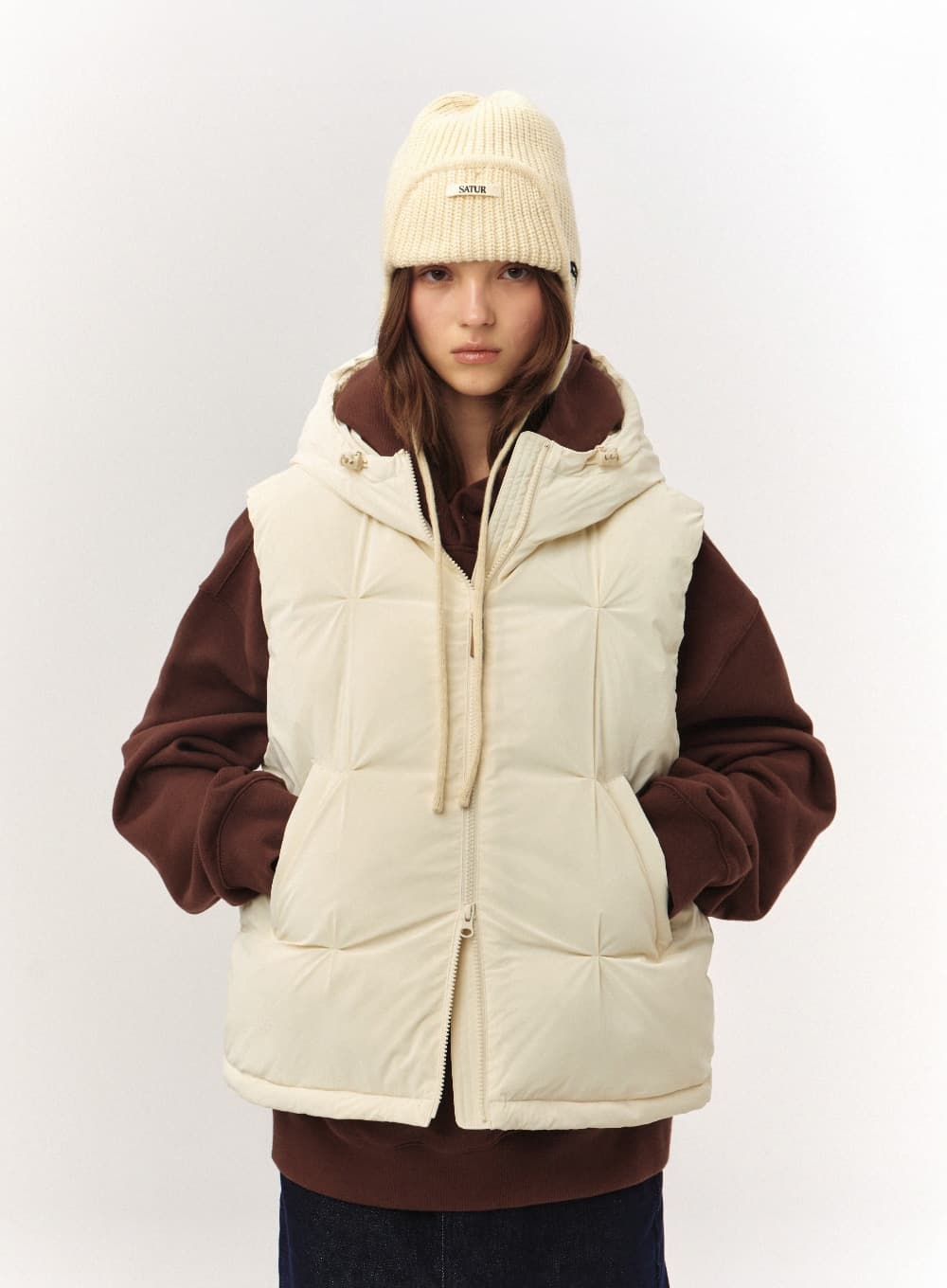 (W) Orta Hood Padding Vest - Cream