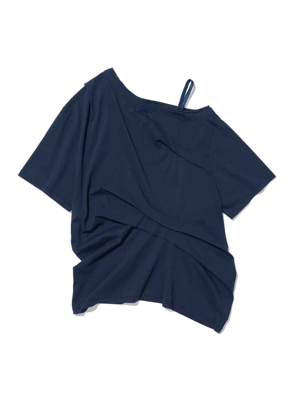DRAPE PIN-TUCK UNBALANCED TOP_NAVY