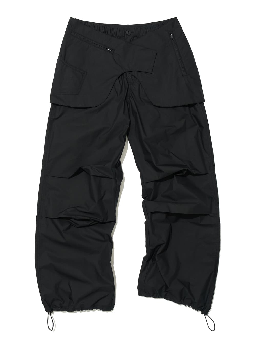 BELTED LAYERED PARACHUTE PANTS_BLACK