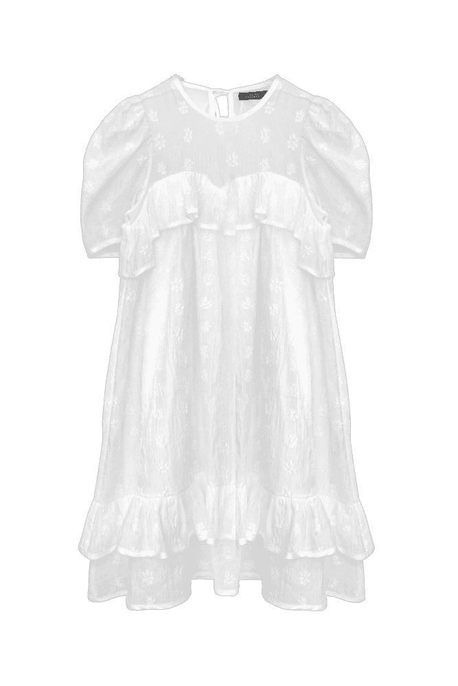 Rose Ruffle Puff Dress (White)