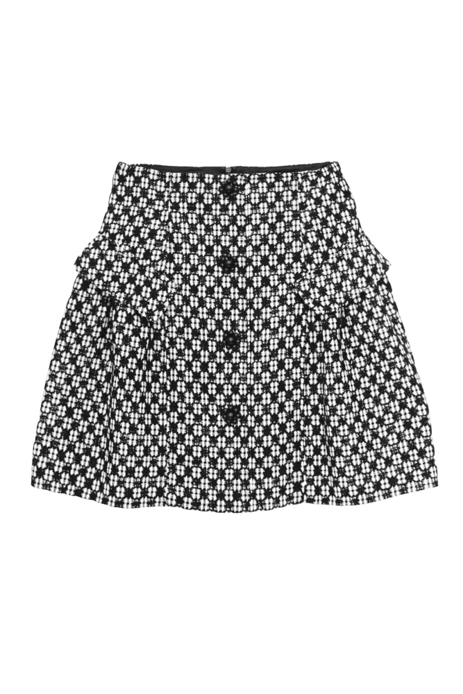 Monochrome Tweed Flap Skirt (Black)