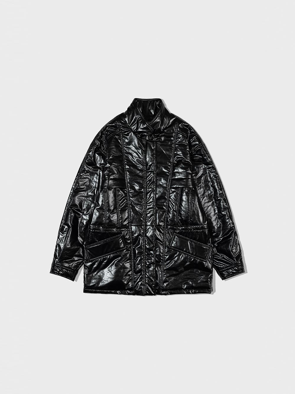 Padded Stitch Leather Half Jacket_Black