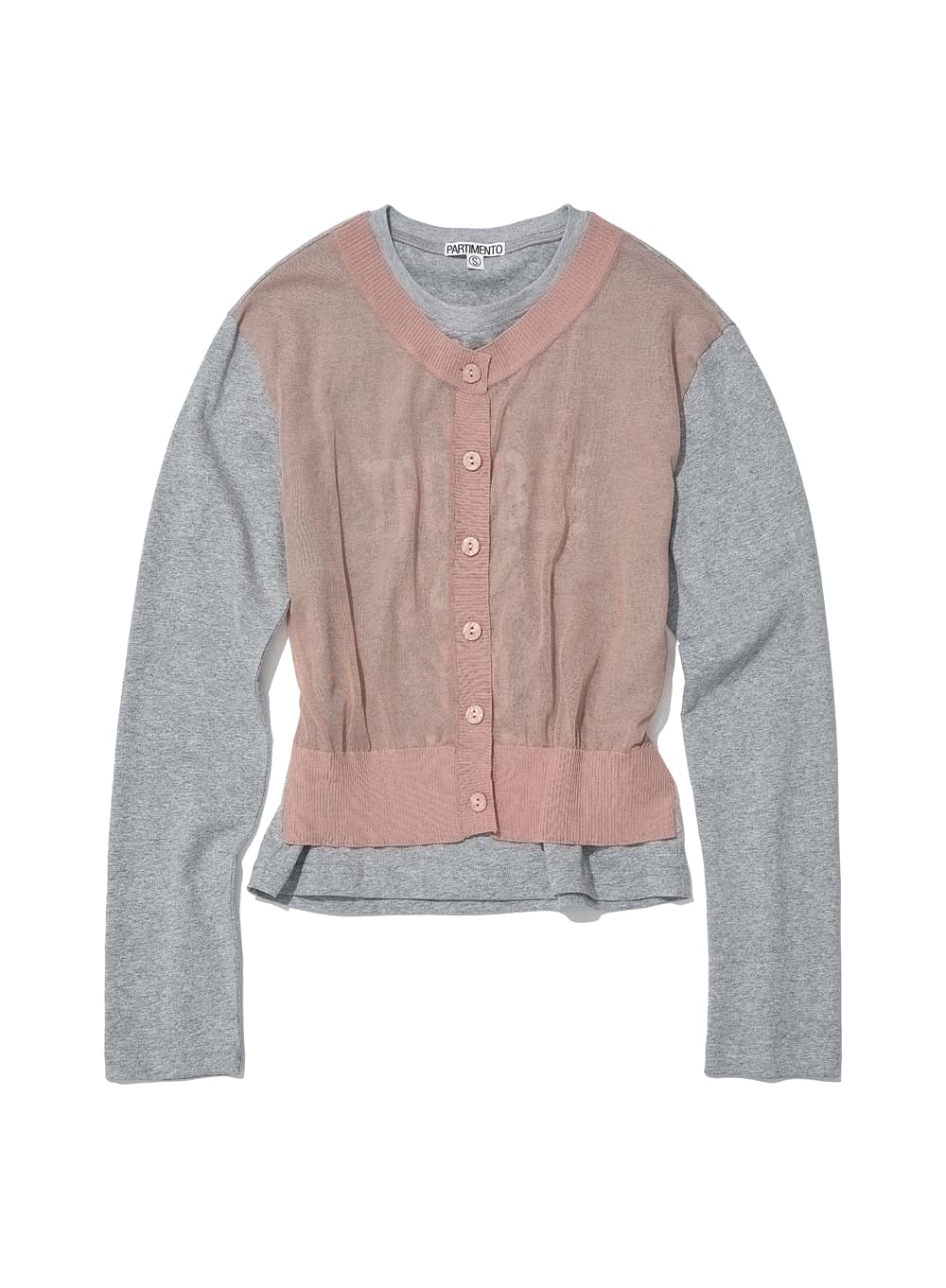 KNIT CARDIGAN LAYER LONG SLEEVE TEE_MELANGE
