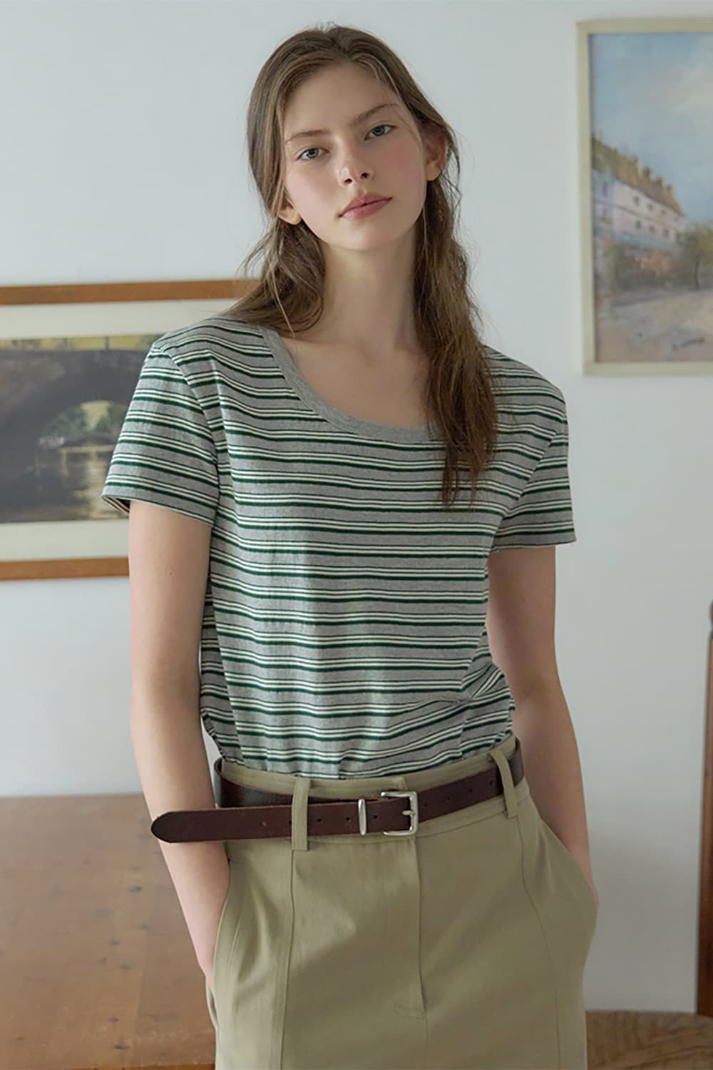 Essential u-neck slim t-shirt Vintage forest [N6PSTS03]