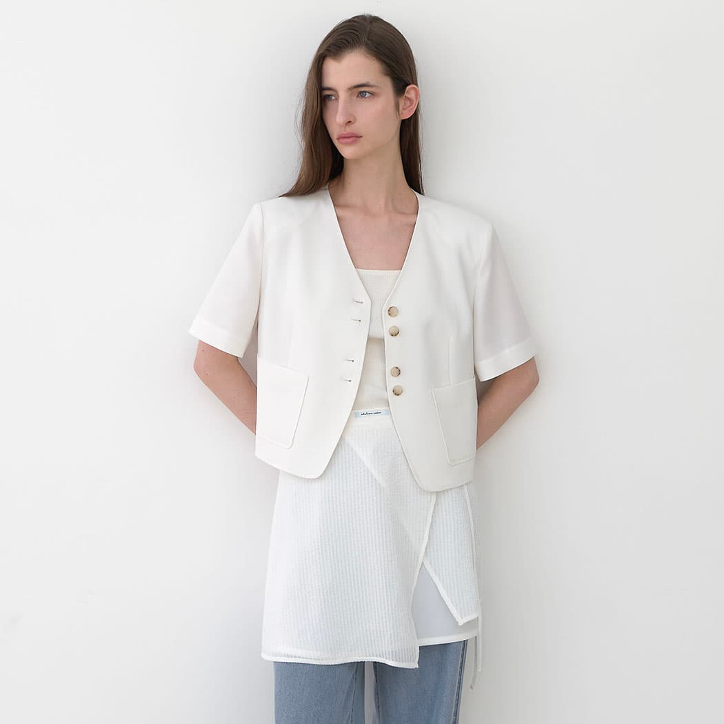 (JK-3022)V-NECK DOUBLE BUTTON JACKET