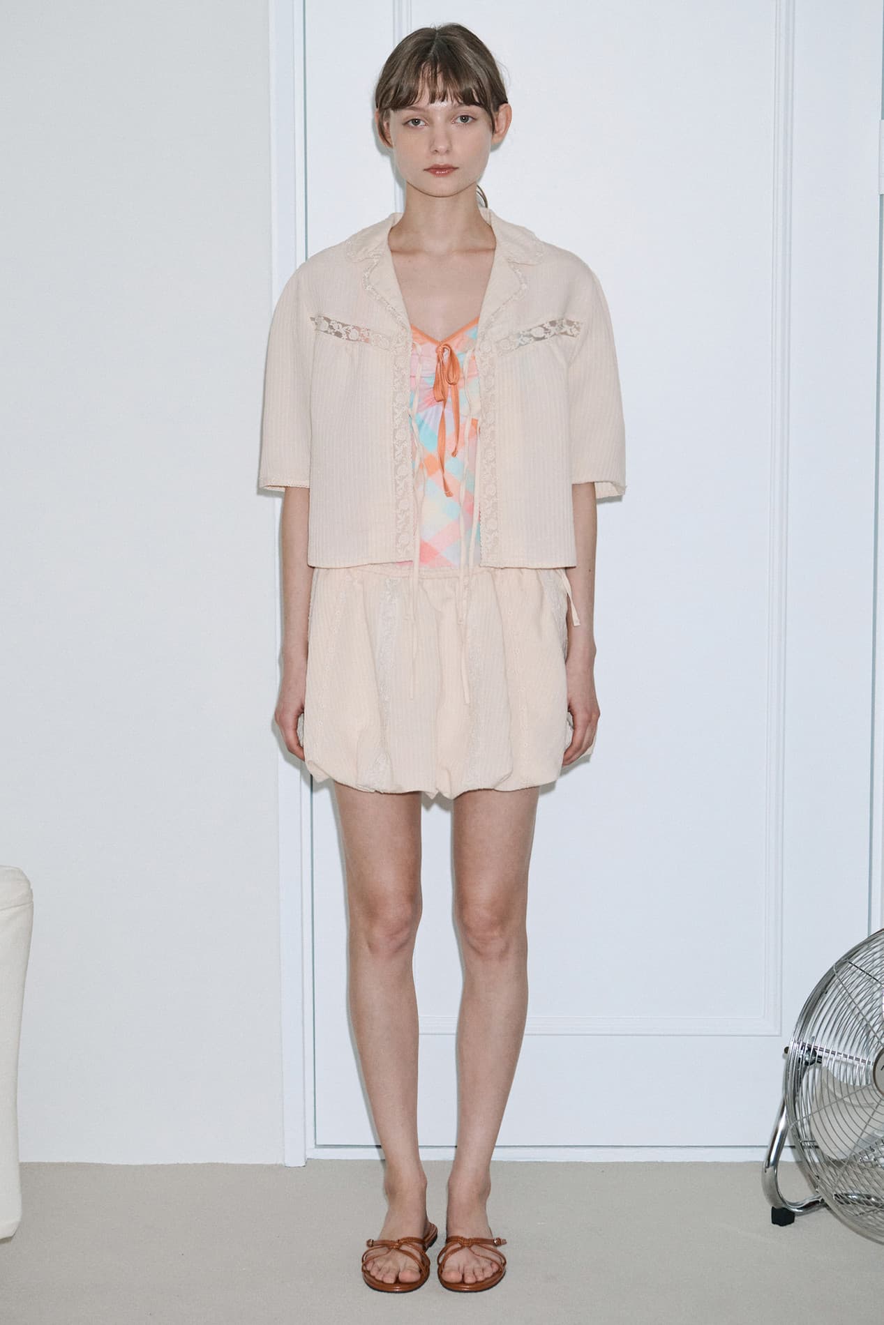 Lace Ribbon Blouse (Apricot)