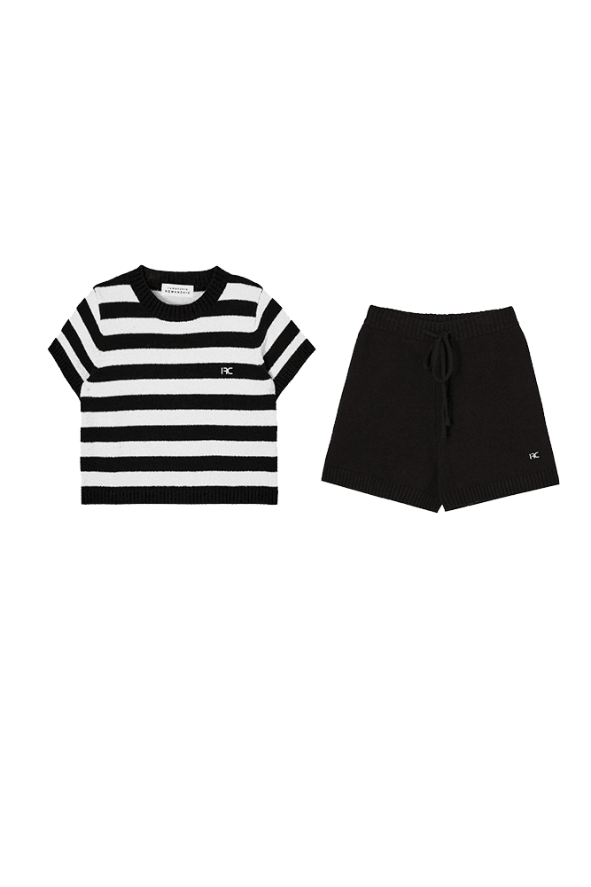 Terry Stripe Knit Top + Shorts (Black) 오하영, 배윤경 착용