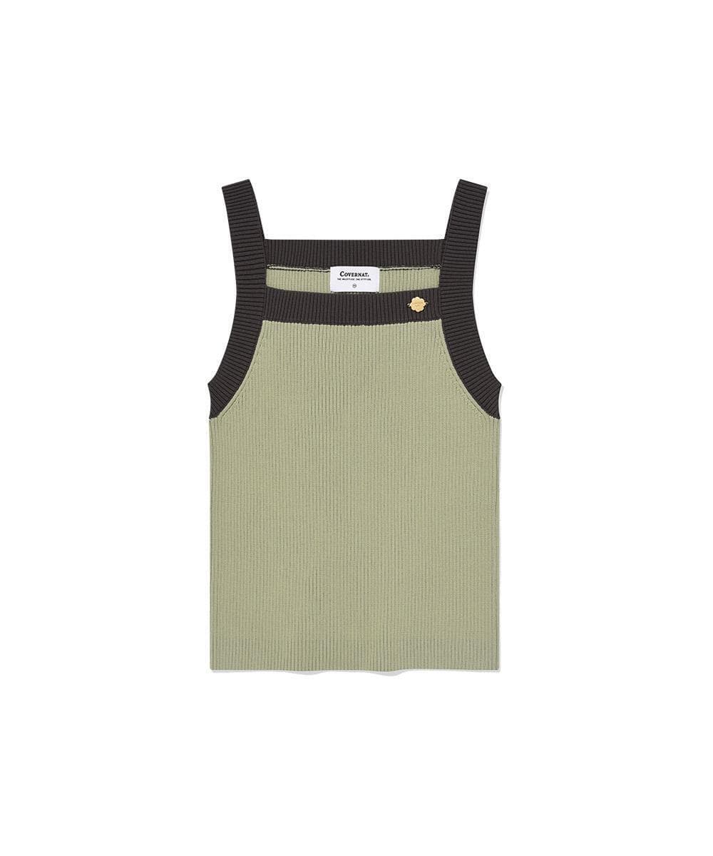 우먼 스퀘어넥 니트 슬리브리스 Khaki