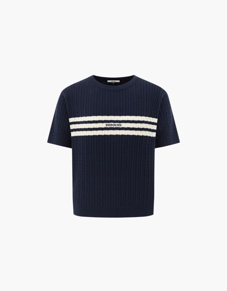 signature line logo cable knit - navy