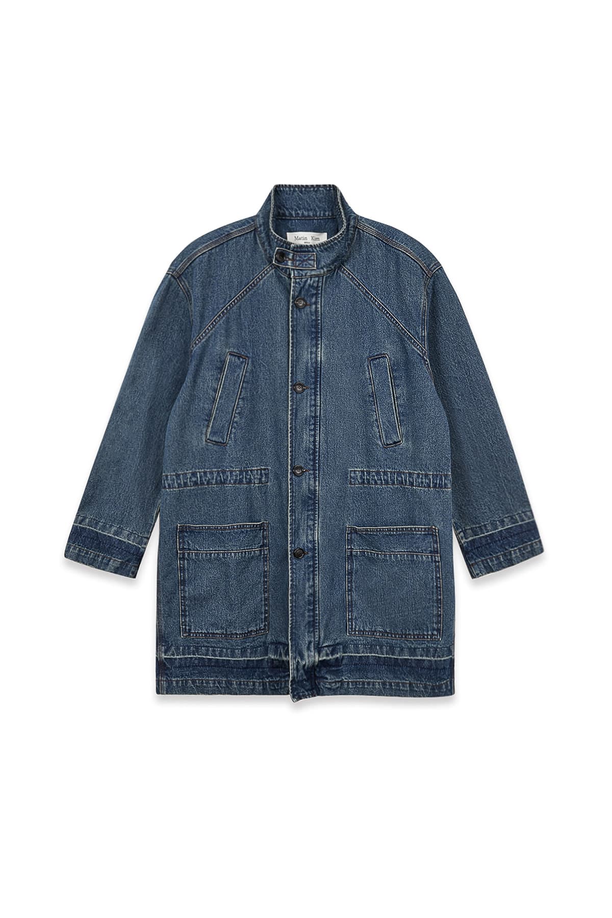 POCKET POINT MIDI DENIM JUMPER IN BLUE