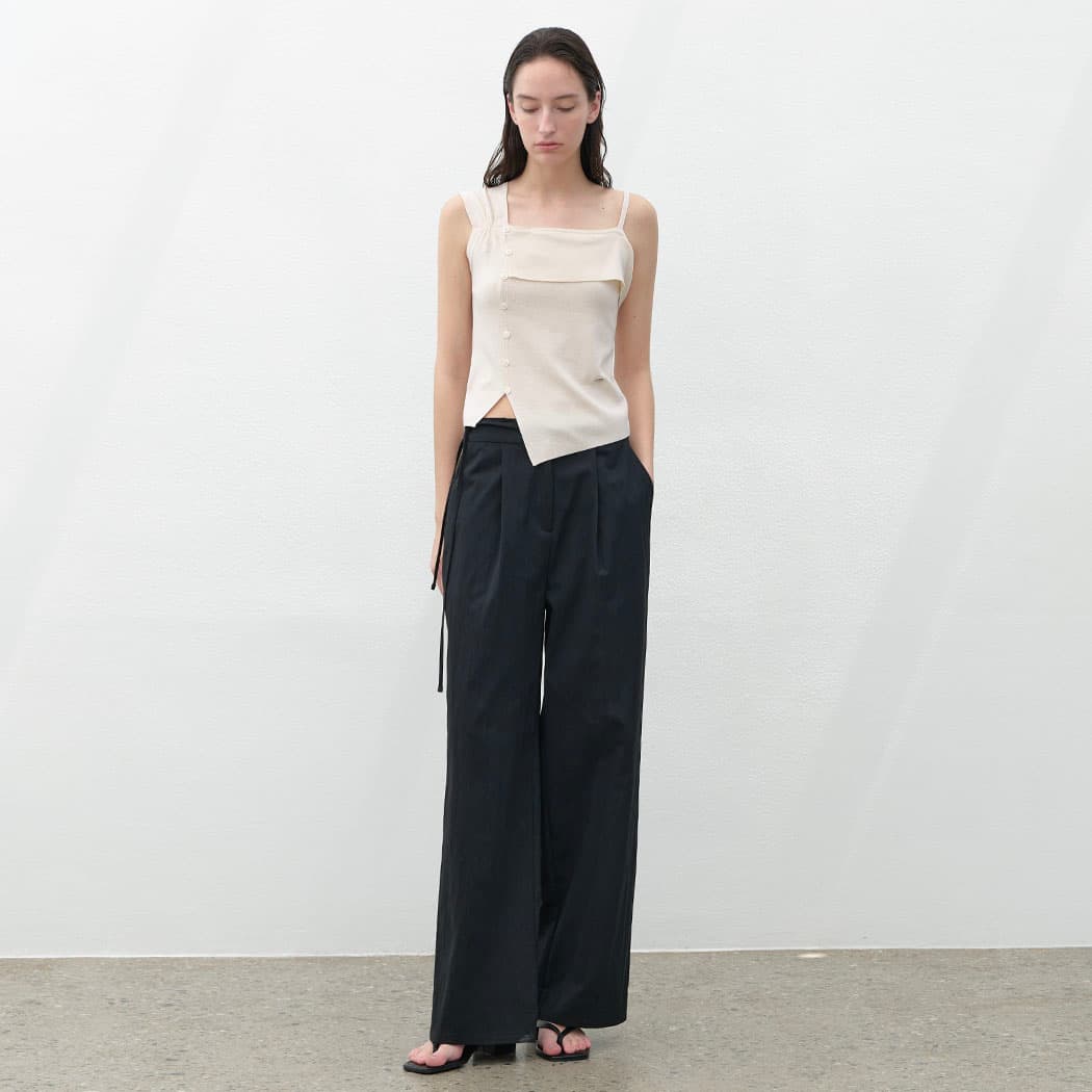 (PT-5642)WAIST DOUBLE STRAP TUCK PANTS