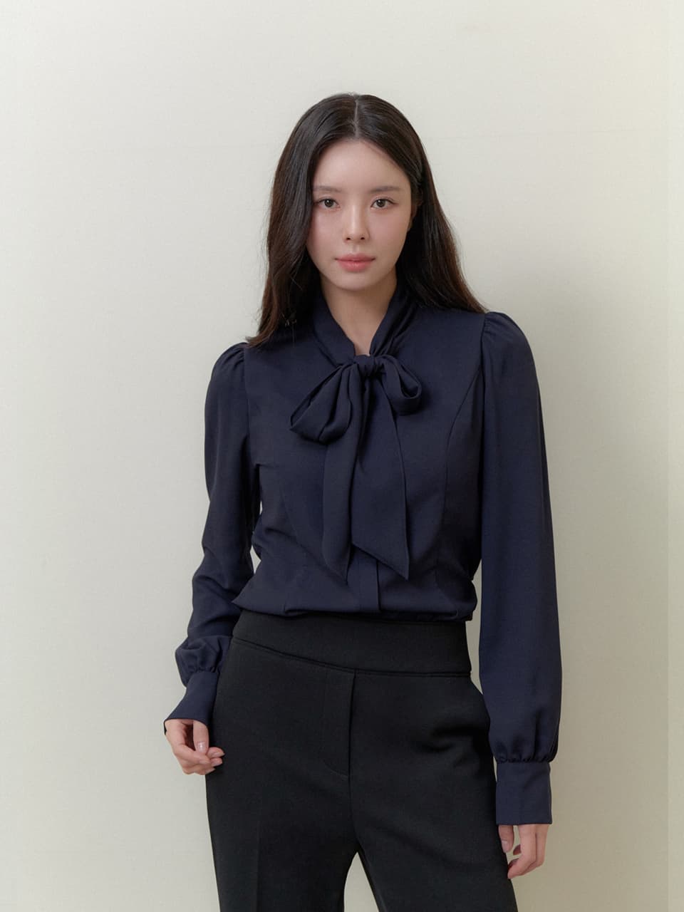 Ribbon-tie Blouse(LL) / Navy(4color)