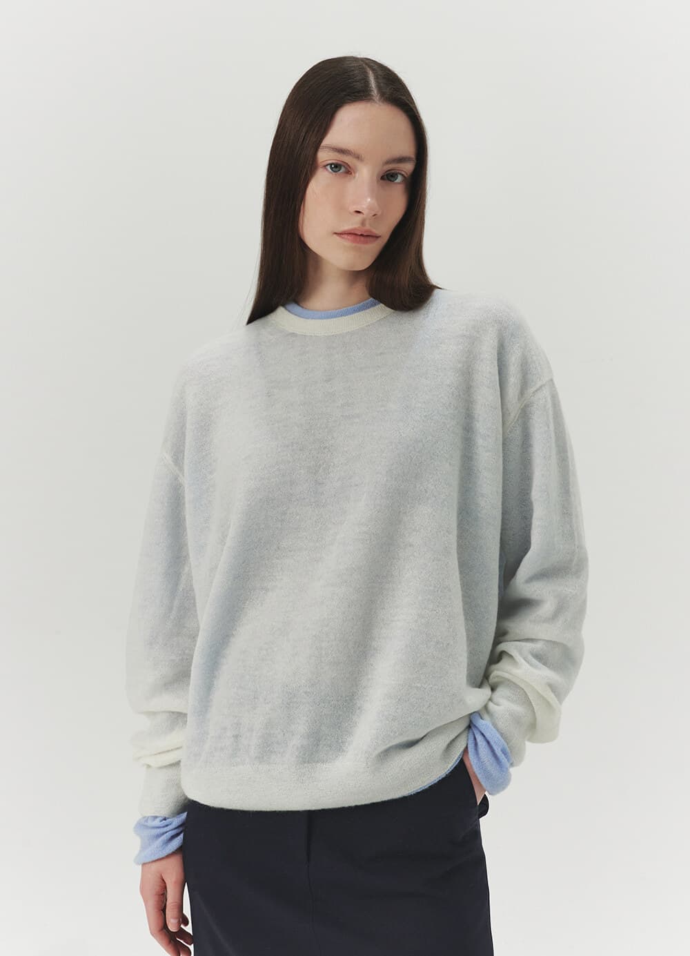 Kid-Mohair Relaxed Round Knit - Off White