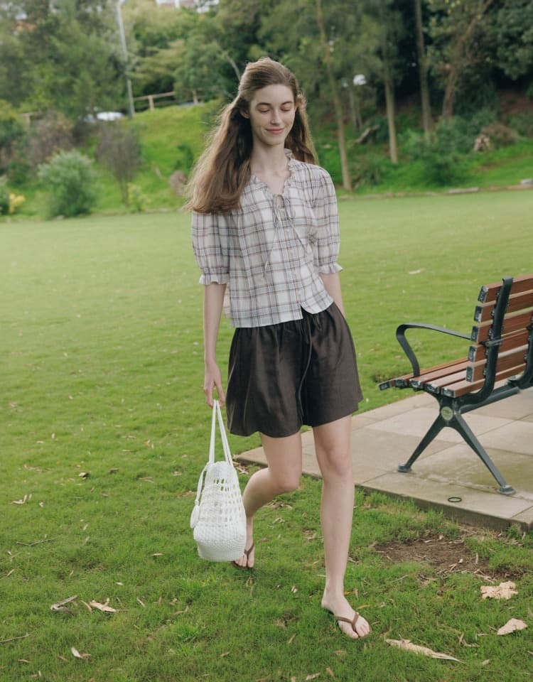 linen banding shorts - brown