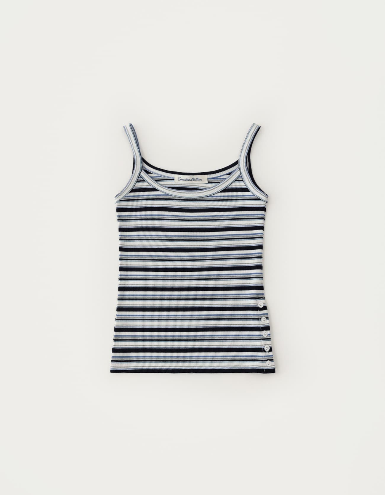 Stripe Side Button Sleeveless - Navy
