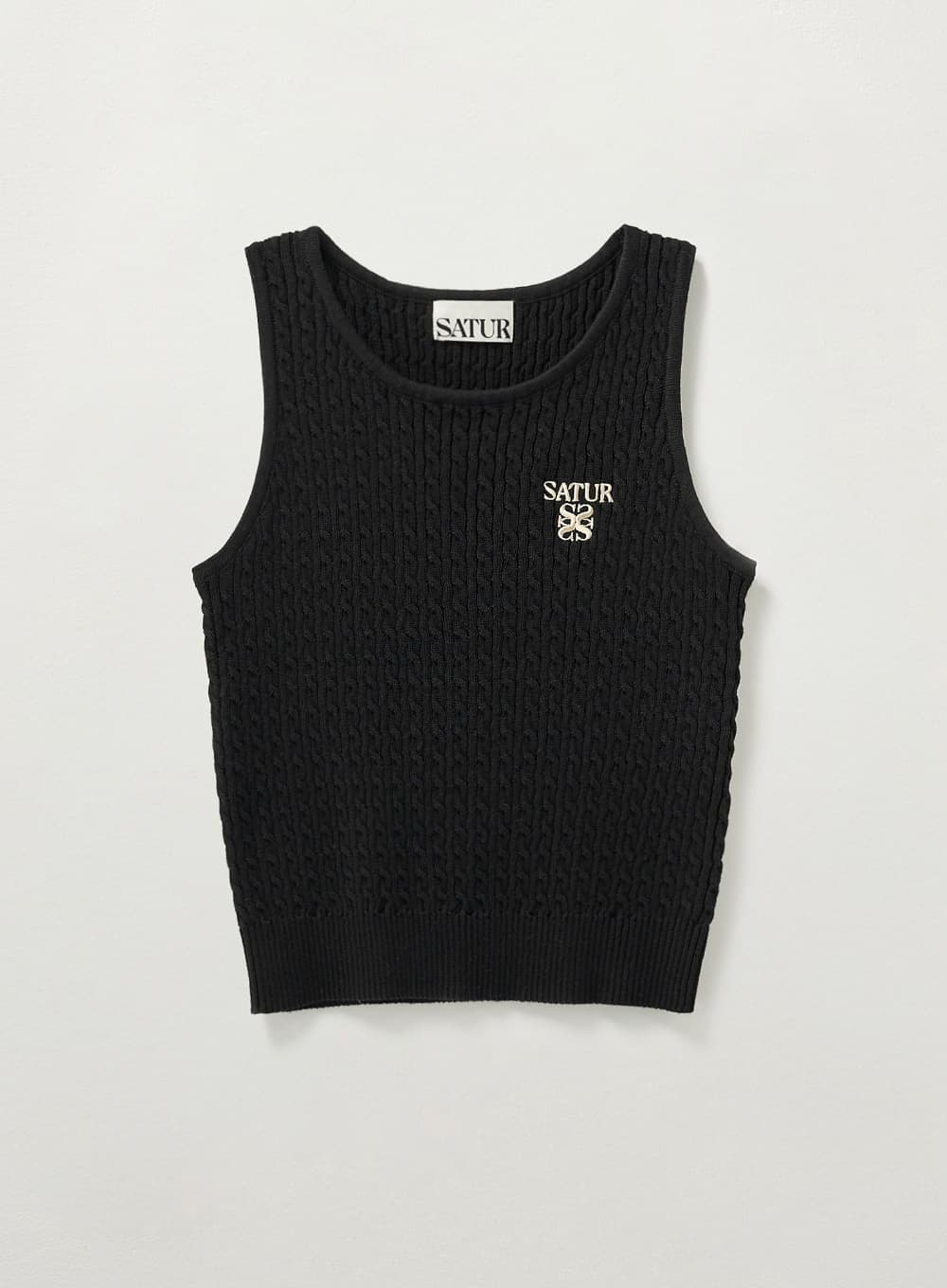 (W) Cable Knit Sleeveless Top - Black