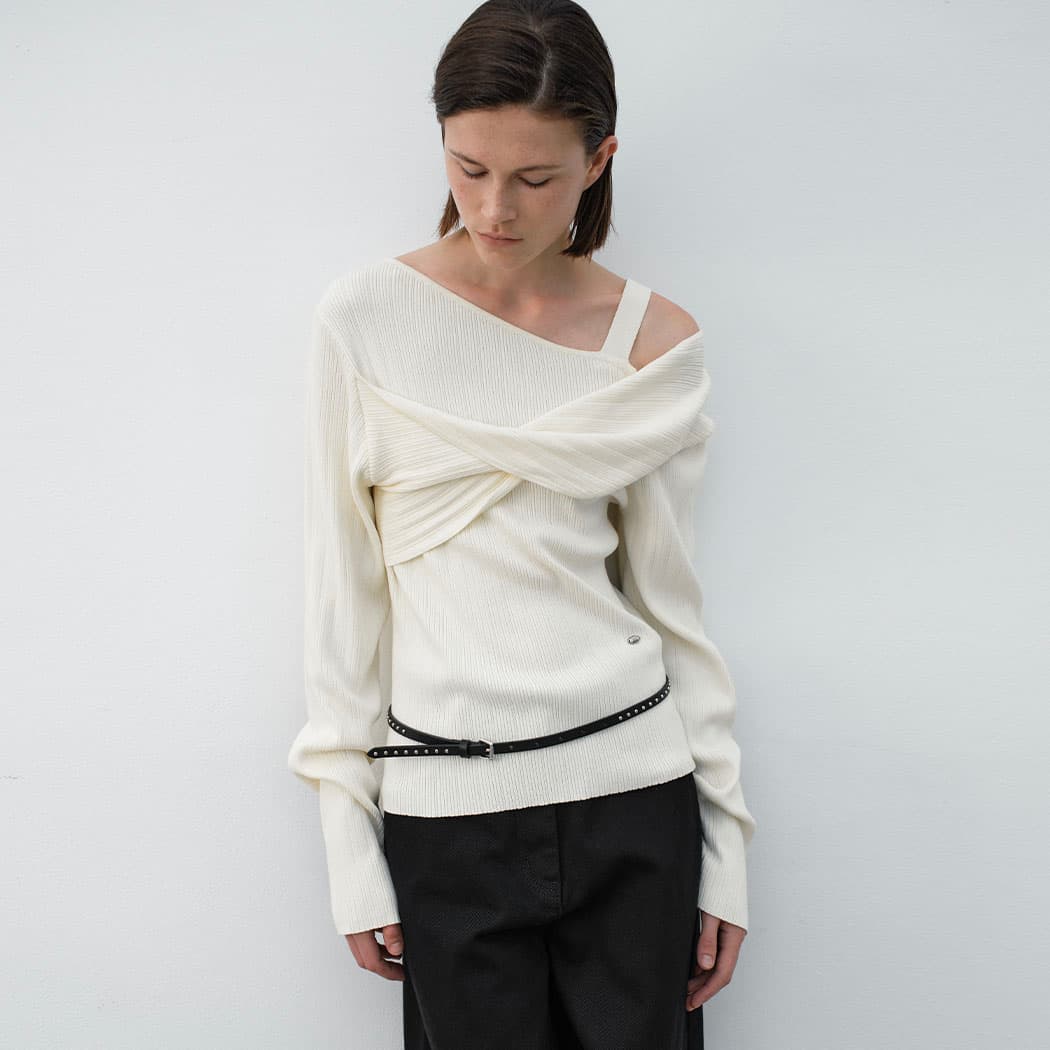 (T-7109)COLARE TWIST KNIT PULLOVER