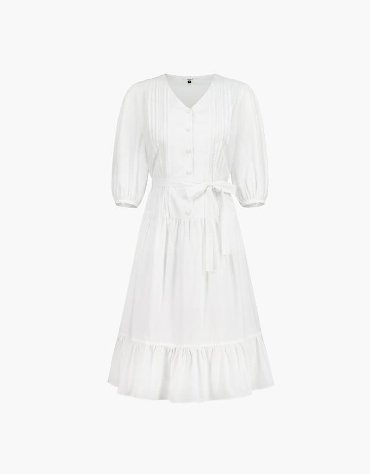 pintuck midi dress - white
