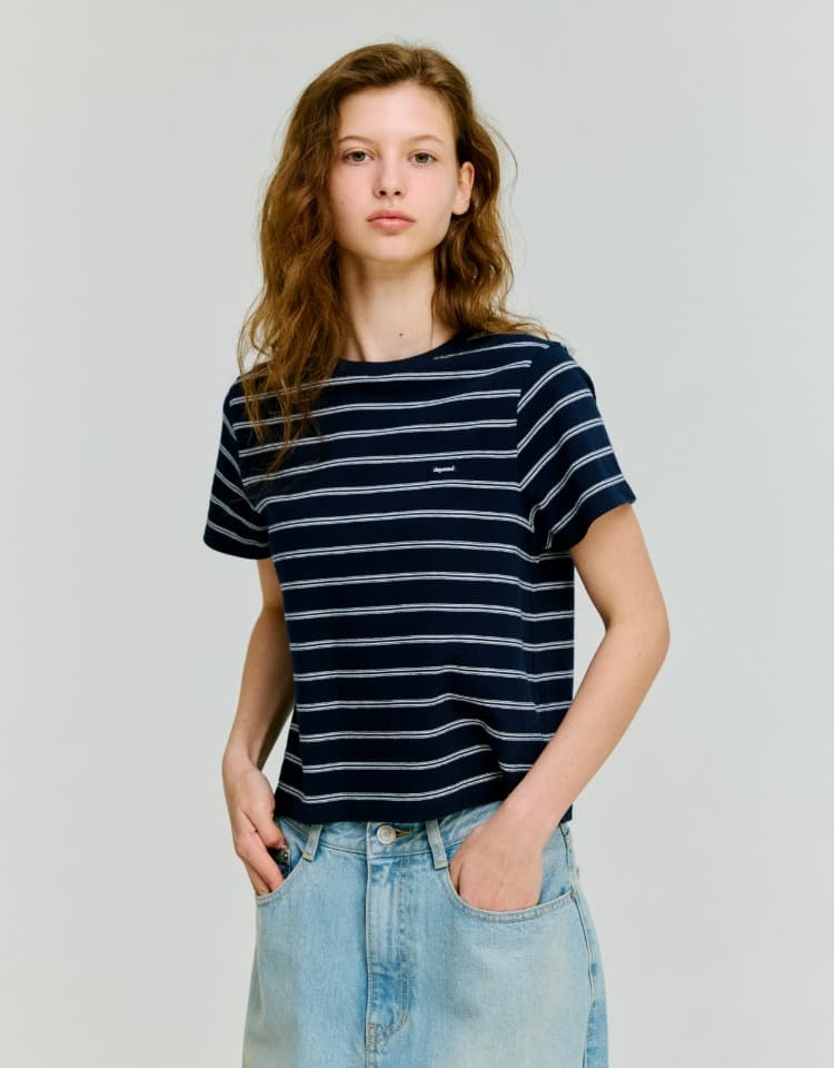 stripe crop t-shirt - navy