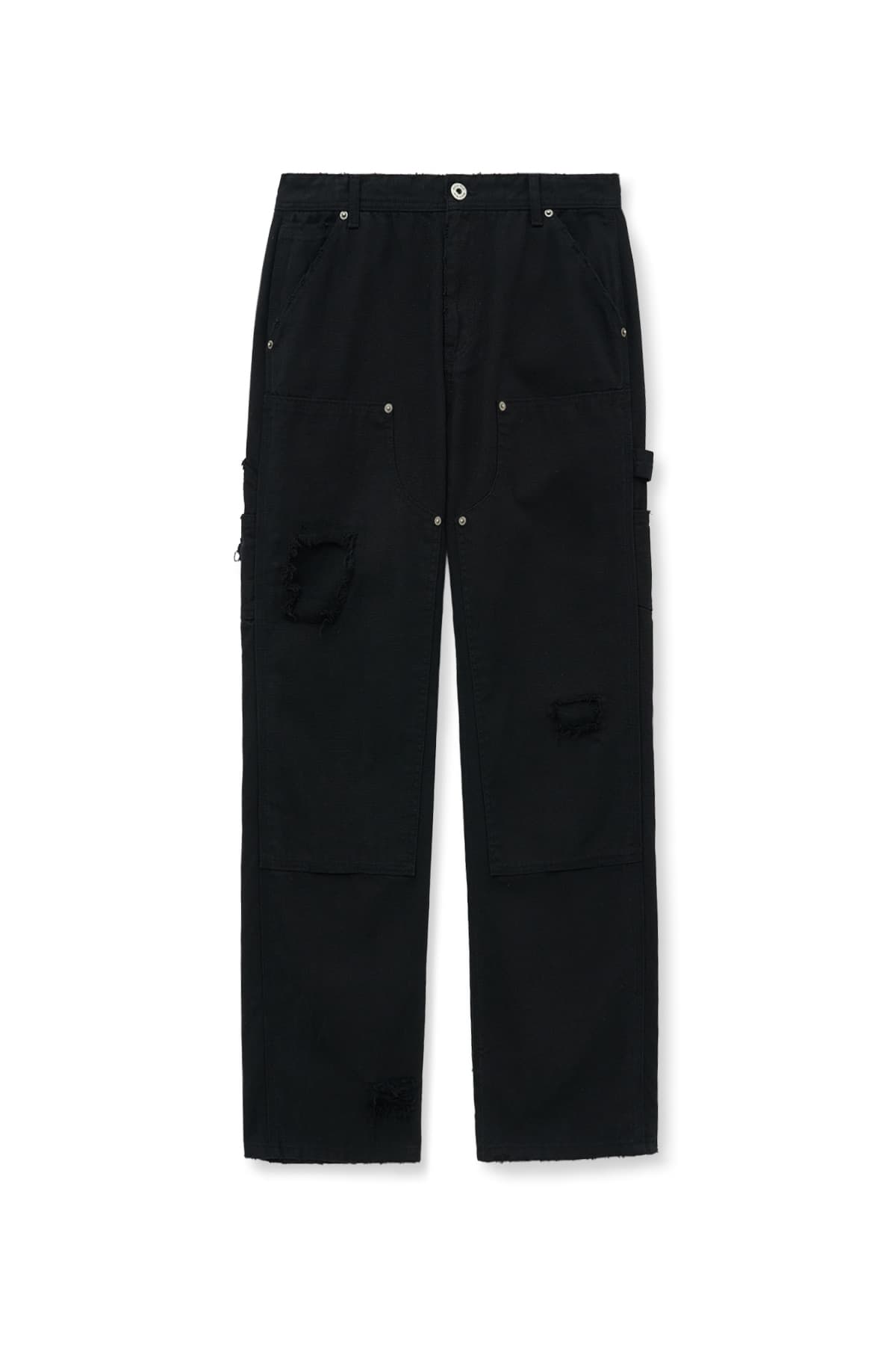 DISTRESSED DOUBLE KNEE WORK PANTS FOR MEN IN BLACK
