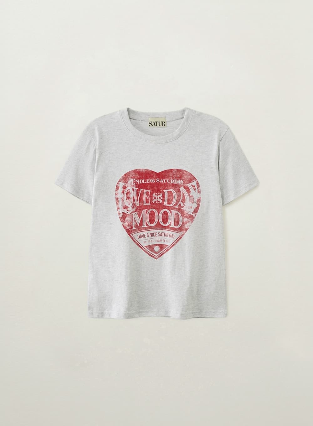 (W) Saturday Retro Mood Graphic T-Shirt - Melange White