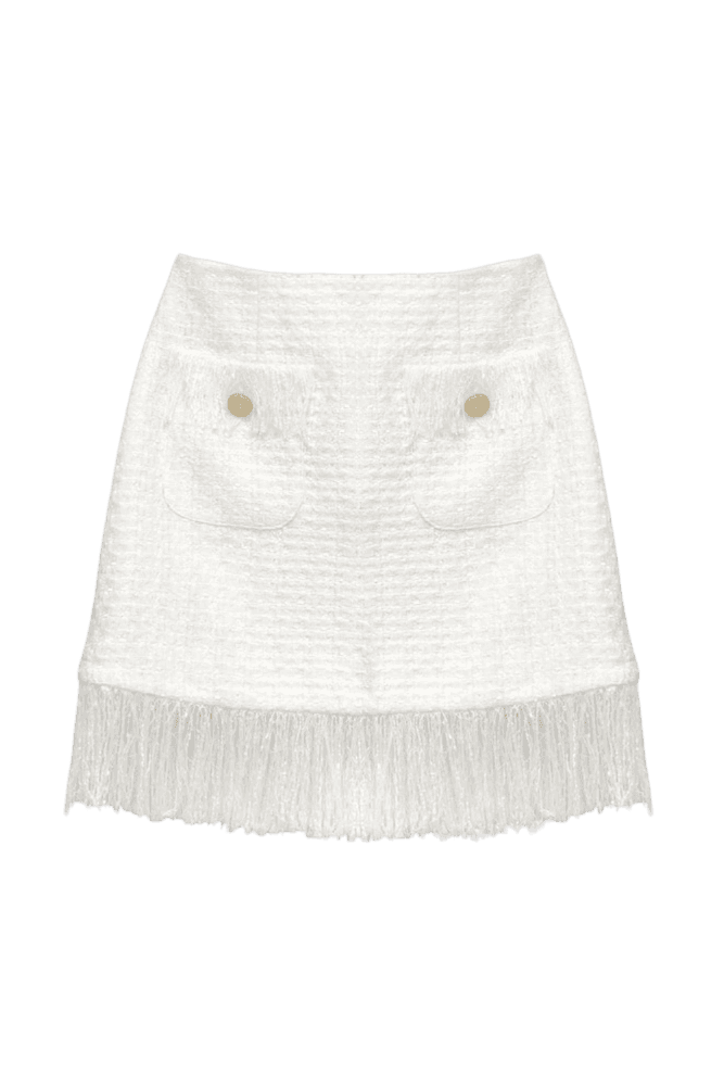 Tweed Fringe Skirt  (White)