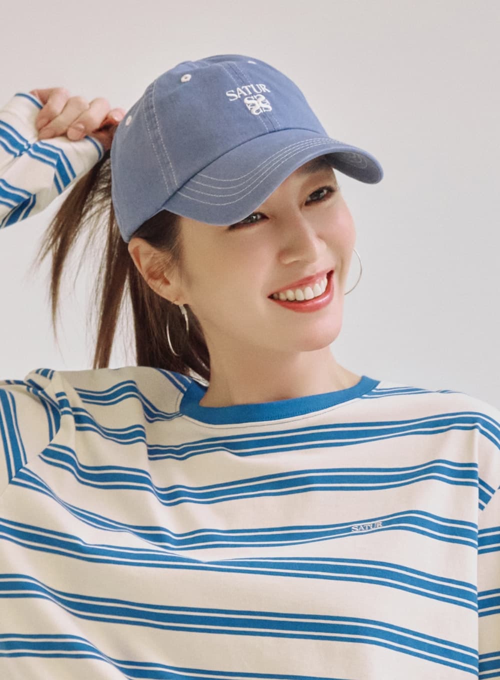 Contrast Color Stitch Dyed Ball Cap - Blue