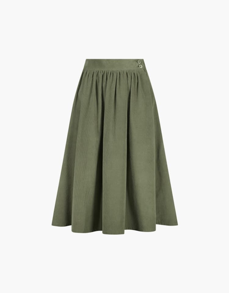 corduroy shirring skirt - khaki