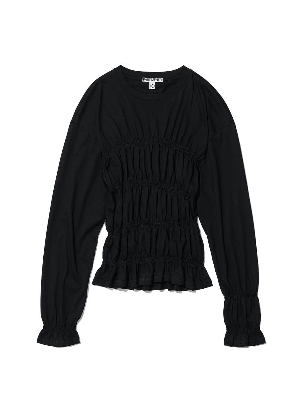 SMOCKED LONG SLEEVE TOP_BLACK