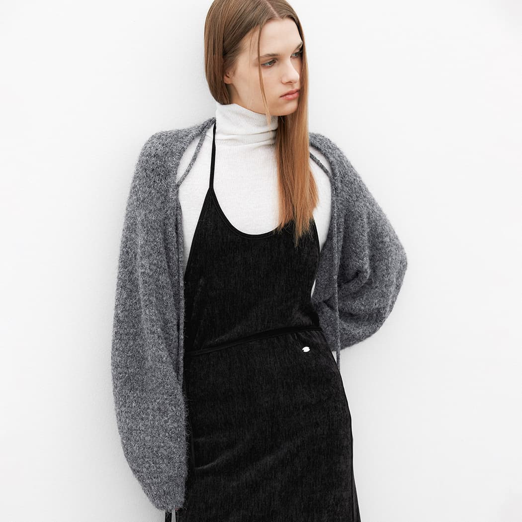 (CD-2239)HAIRY STRING DETAIL KNIT BOLERO