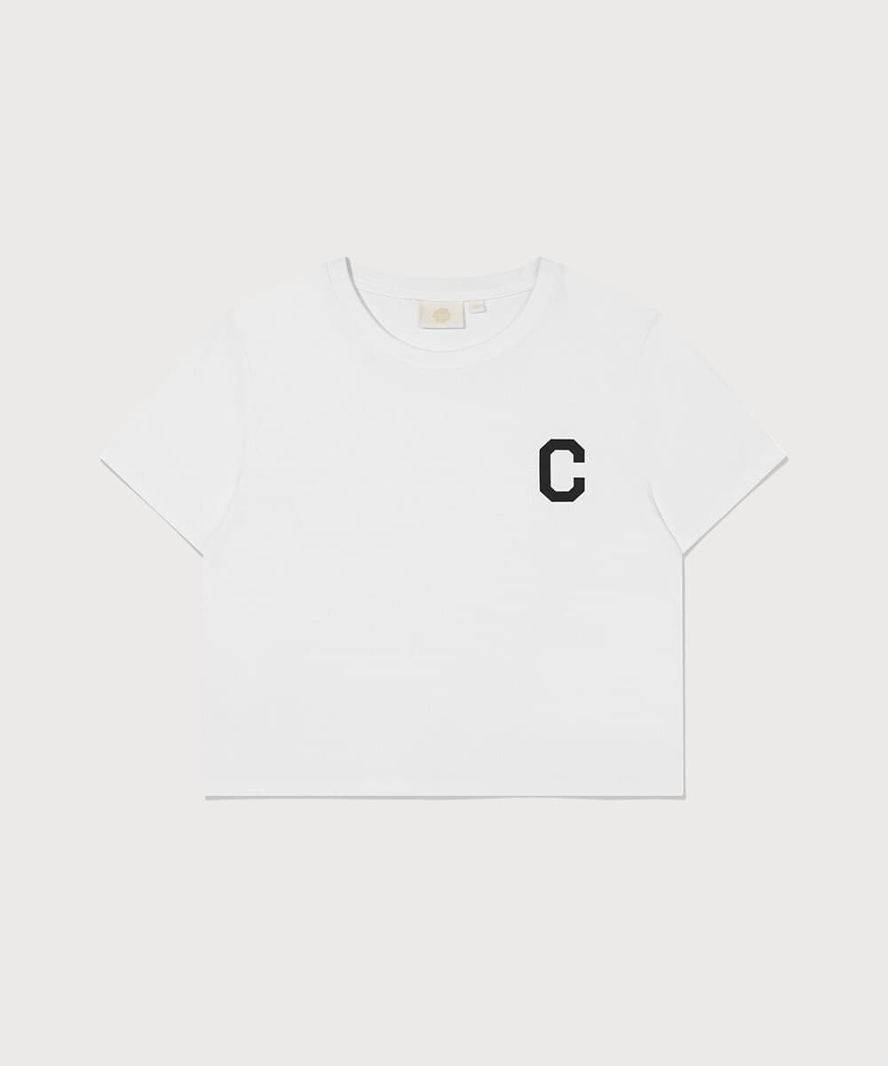 우먼 크롭 쿨코튼 C로고 티셔츠 화이트