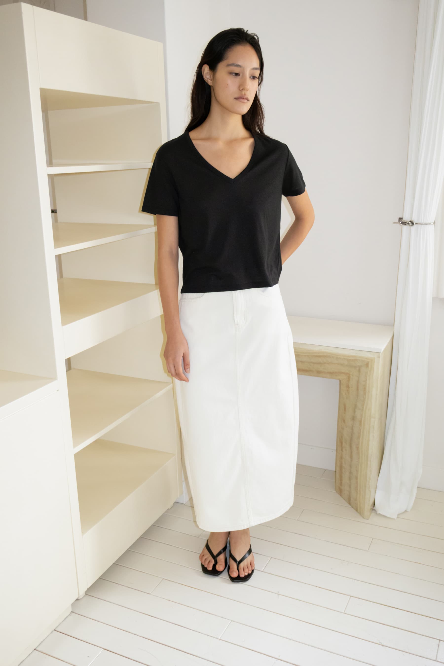 Cotton Denim Skirt (Cream)