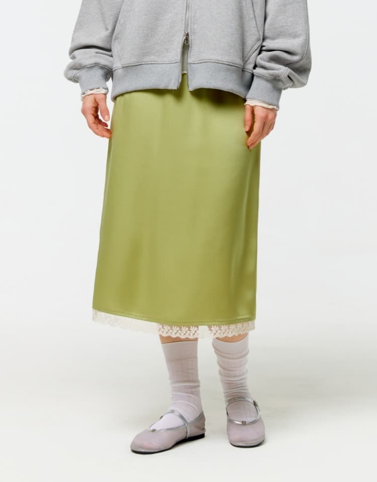 satin lace skirt - olive