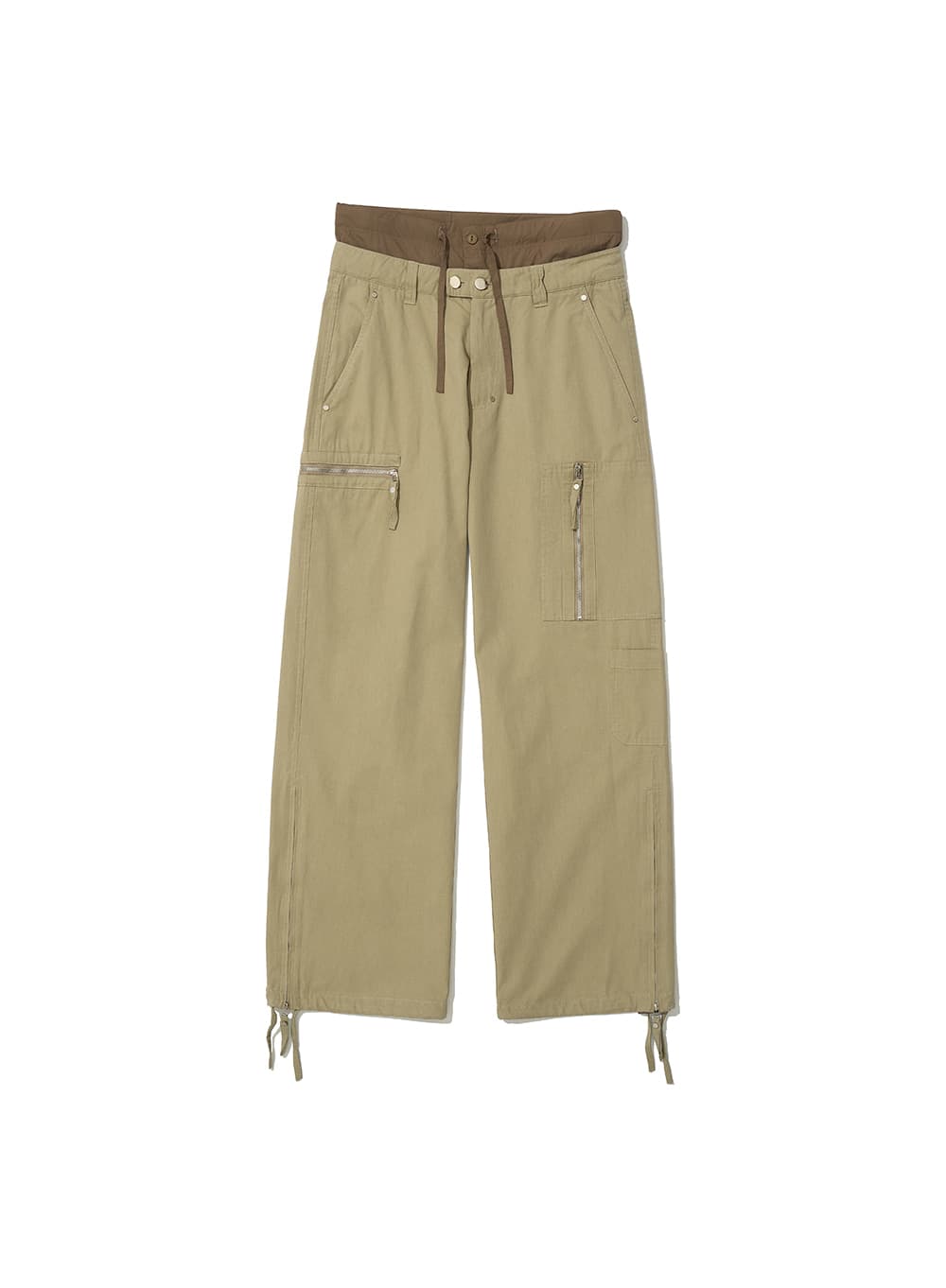 DOUBLE LAYERED WAIST CARGO PANTS_BEIGE