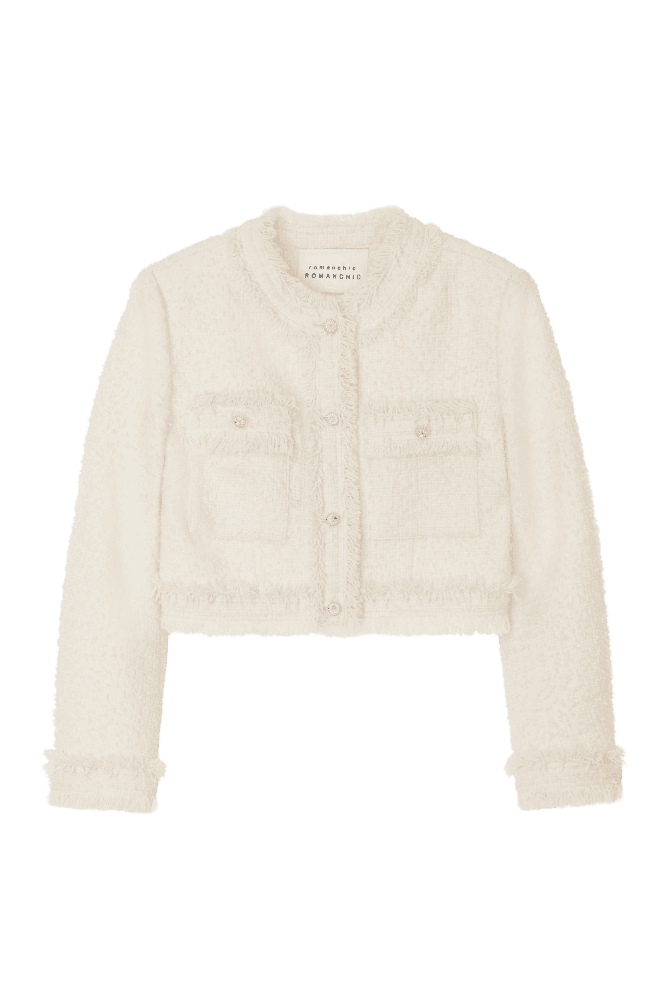 Jewelry Tweed Crop Wool Jacket (Ivory)