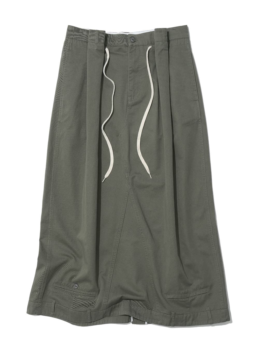 INVERTED DRAWSTRING MAXI SKIRT_KHAKI GREEN