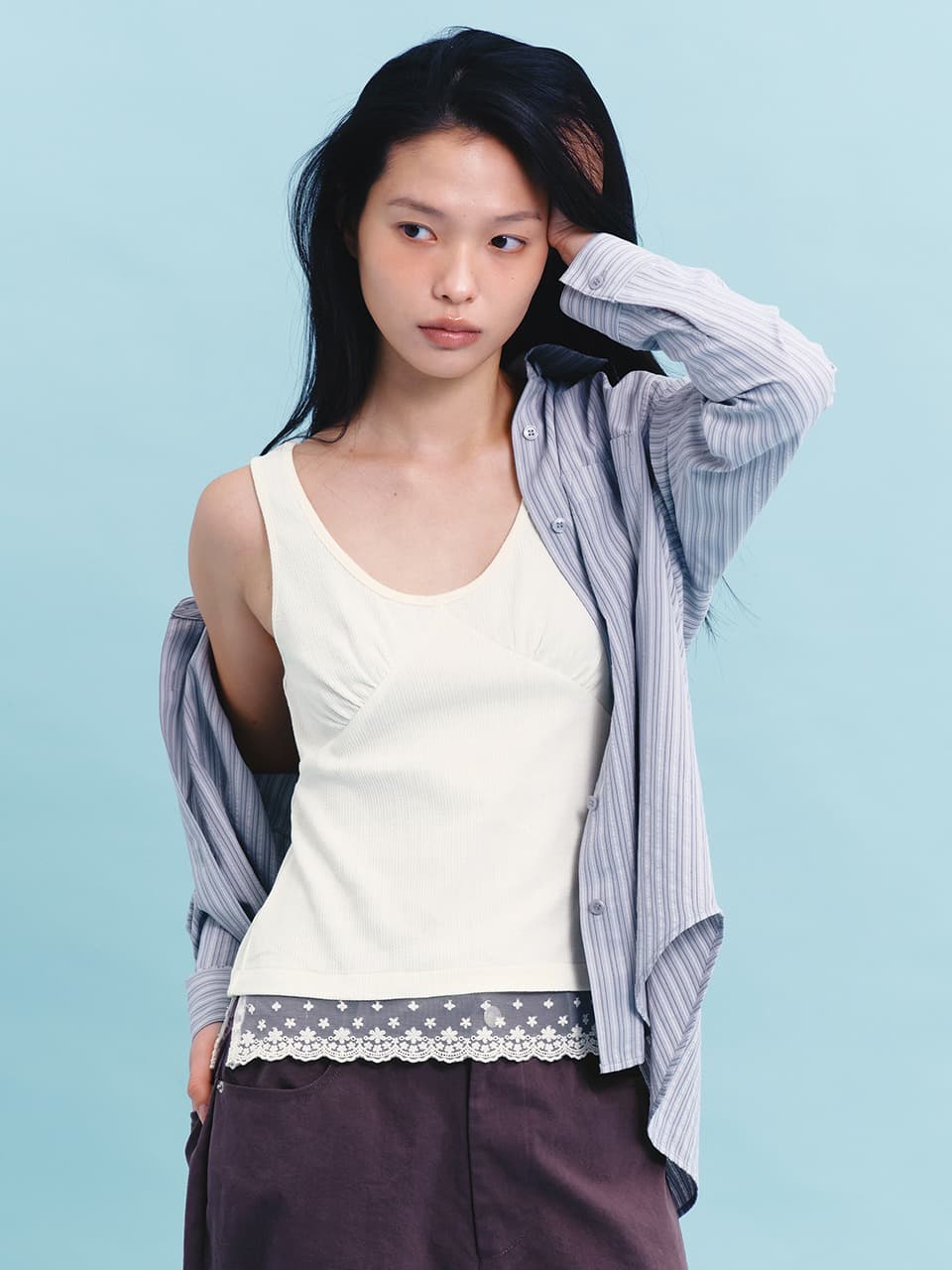 STRIPE OVERSIZED SHIRT (GREY)