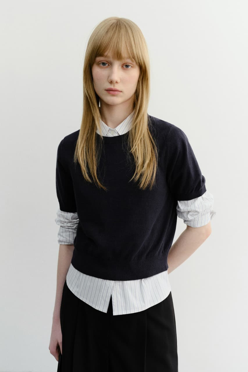 UNISEX LINEN CREWNECK KNIT NAVY_UDSW6B128N2