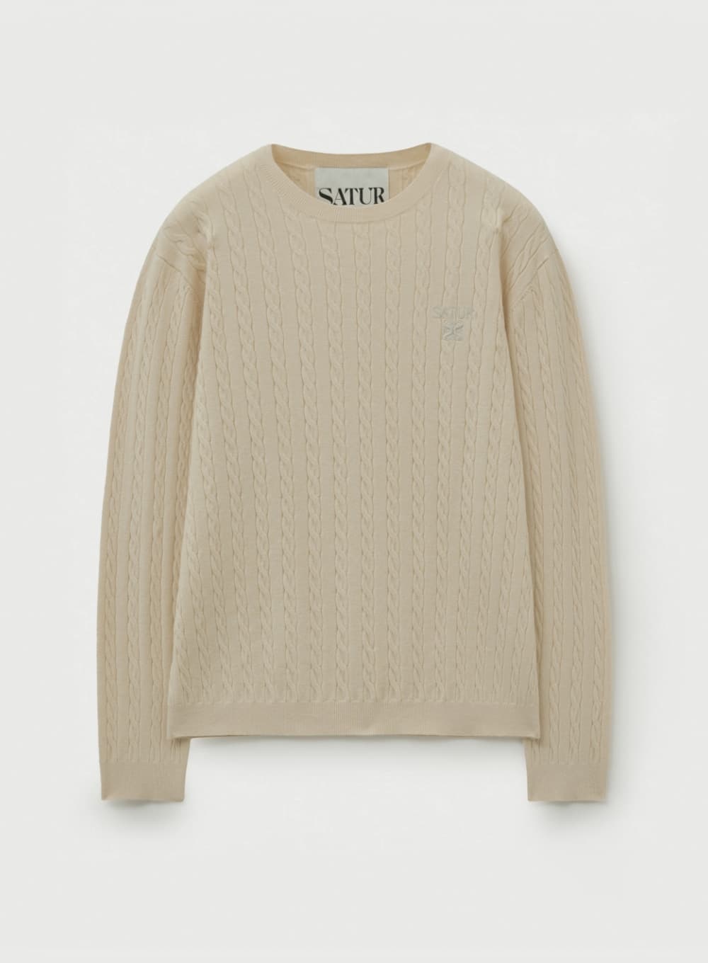 Plain Cable Crew Neck Knit - Cream