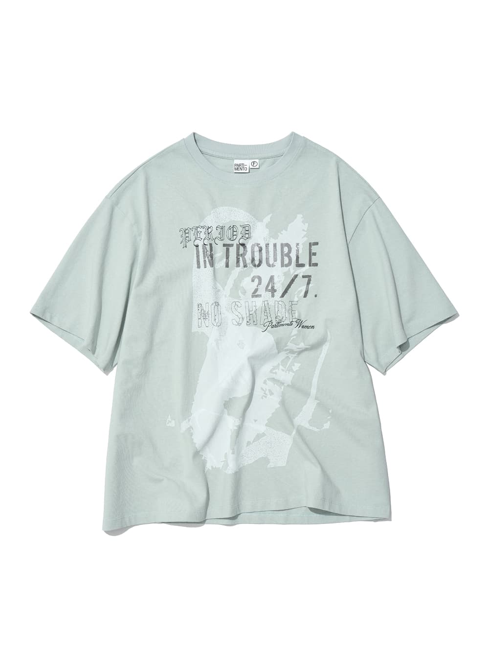 IN TROUBLE PRINTED TEE_MINT GREY