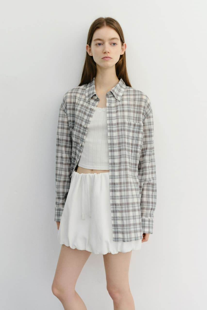 UNISEX SEERSUCKER BD SHIRT SOFT GREEN CHECK_UDSH6B127E1