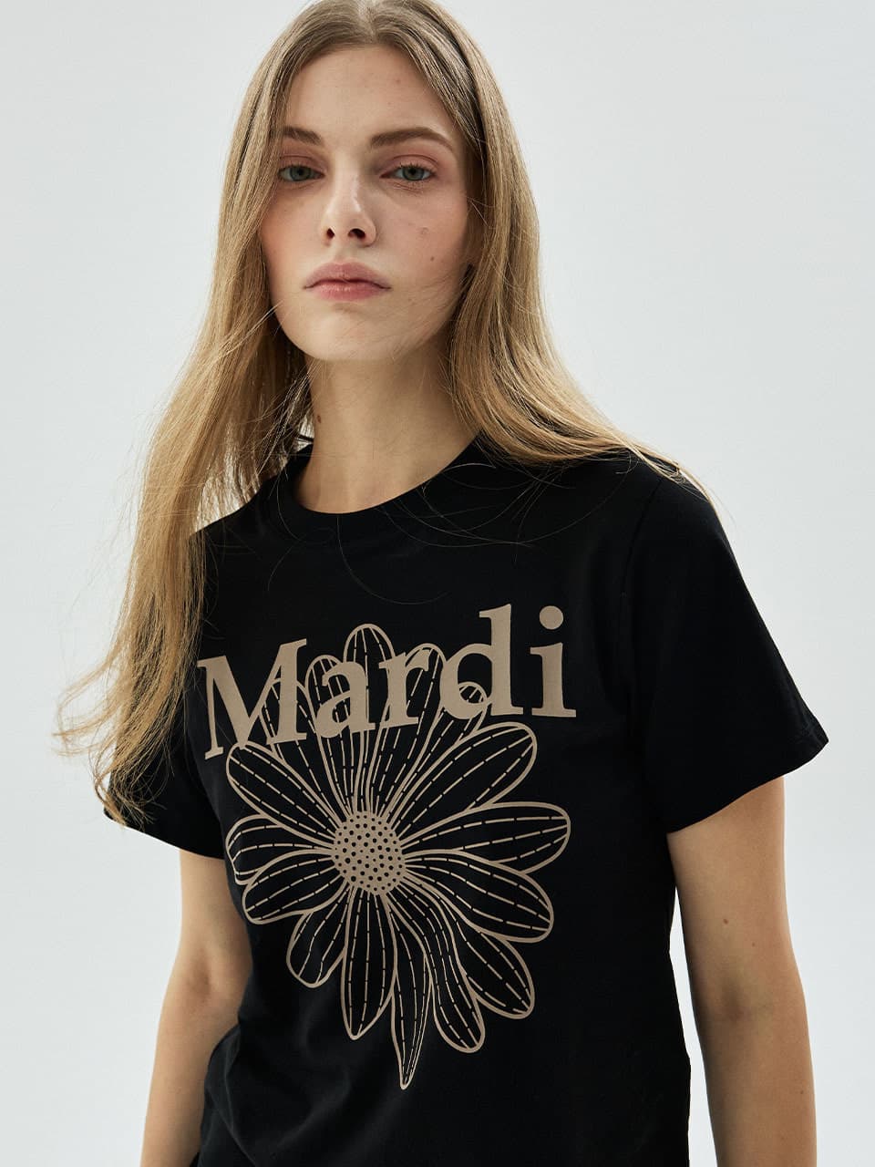 SLIM TSHIRT FLOWERMARDI_BLACK TAUPE